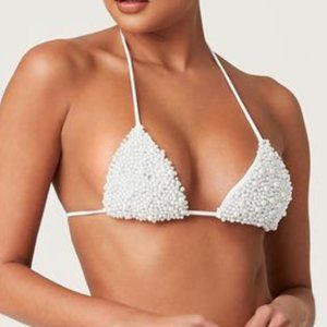 Meshki Arabella Pearl Triangle Tie Up Bikini Top